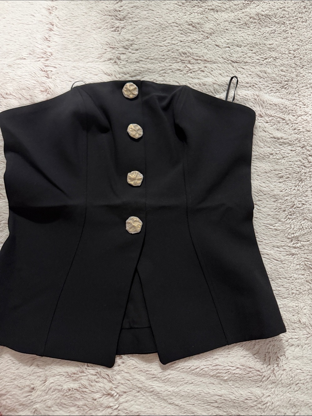 Express Black Strapless Crop Top with Statement Buttons